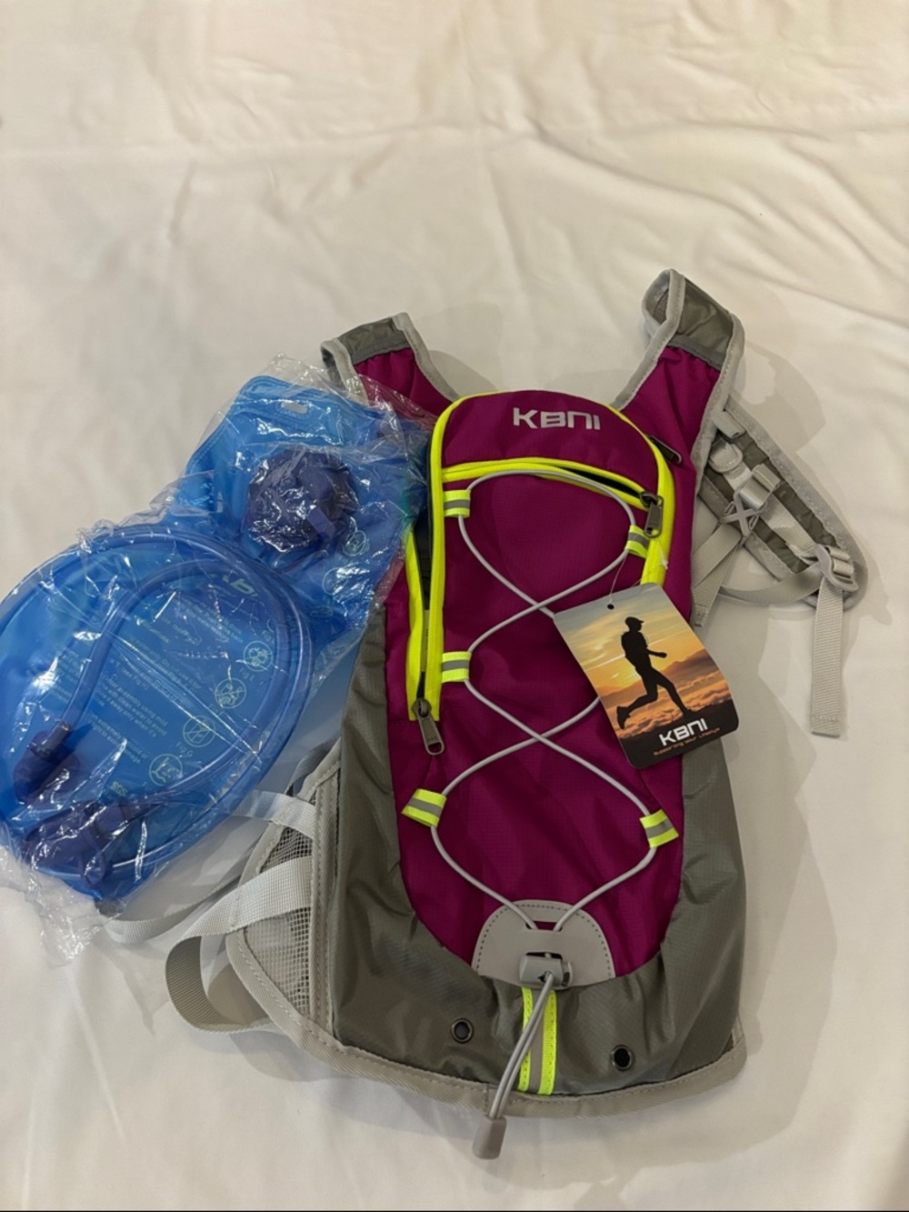 NWT KBNI Hydration Pack - Magenta, Gray & Neon Yellow Accents. Reflective trim.